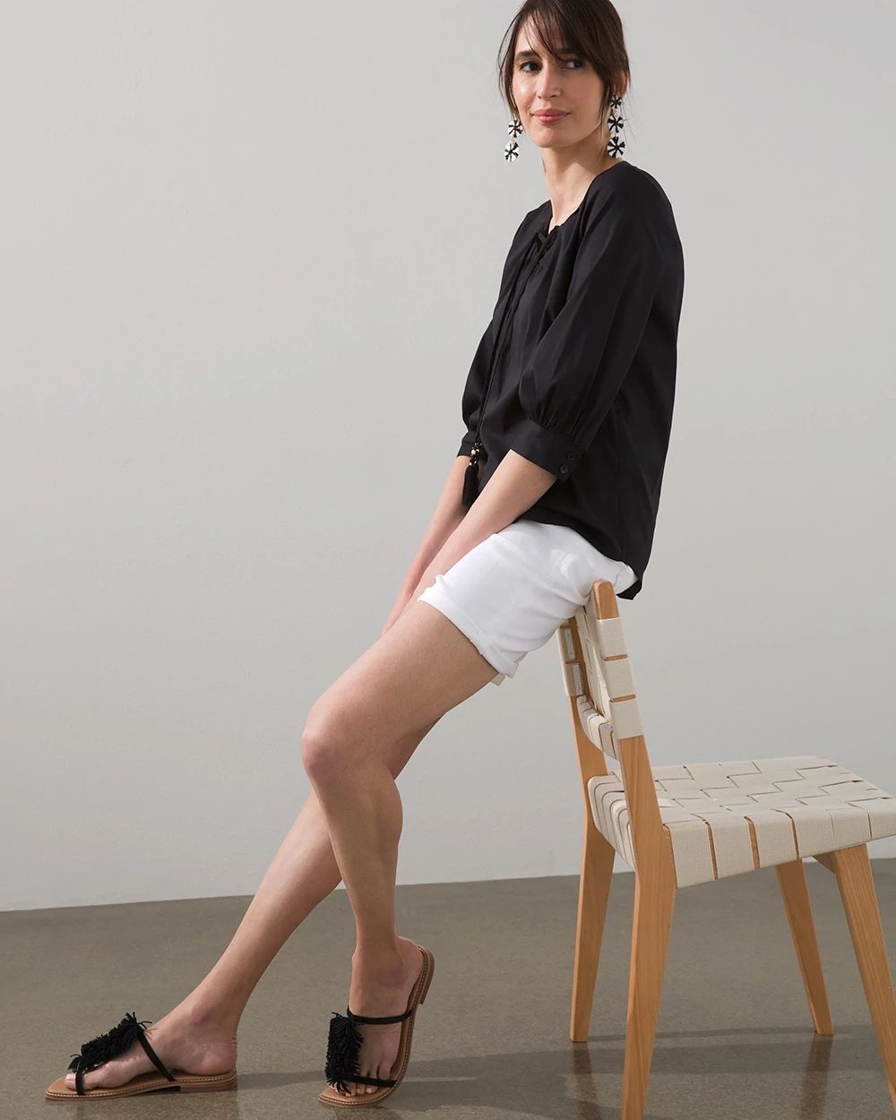 Poplin Lace-up Peasant Top
