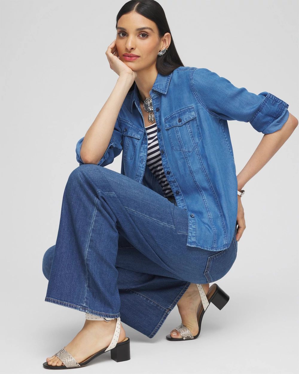 Denim Split Cuff Pocket Shirt