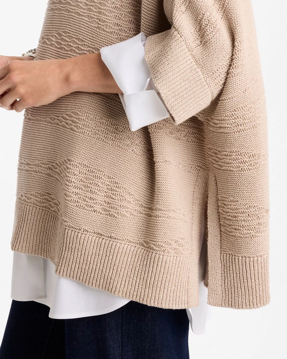 Cotton-Blend Sweater Poncho click to view larger image.