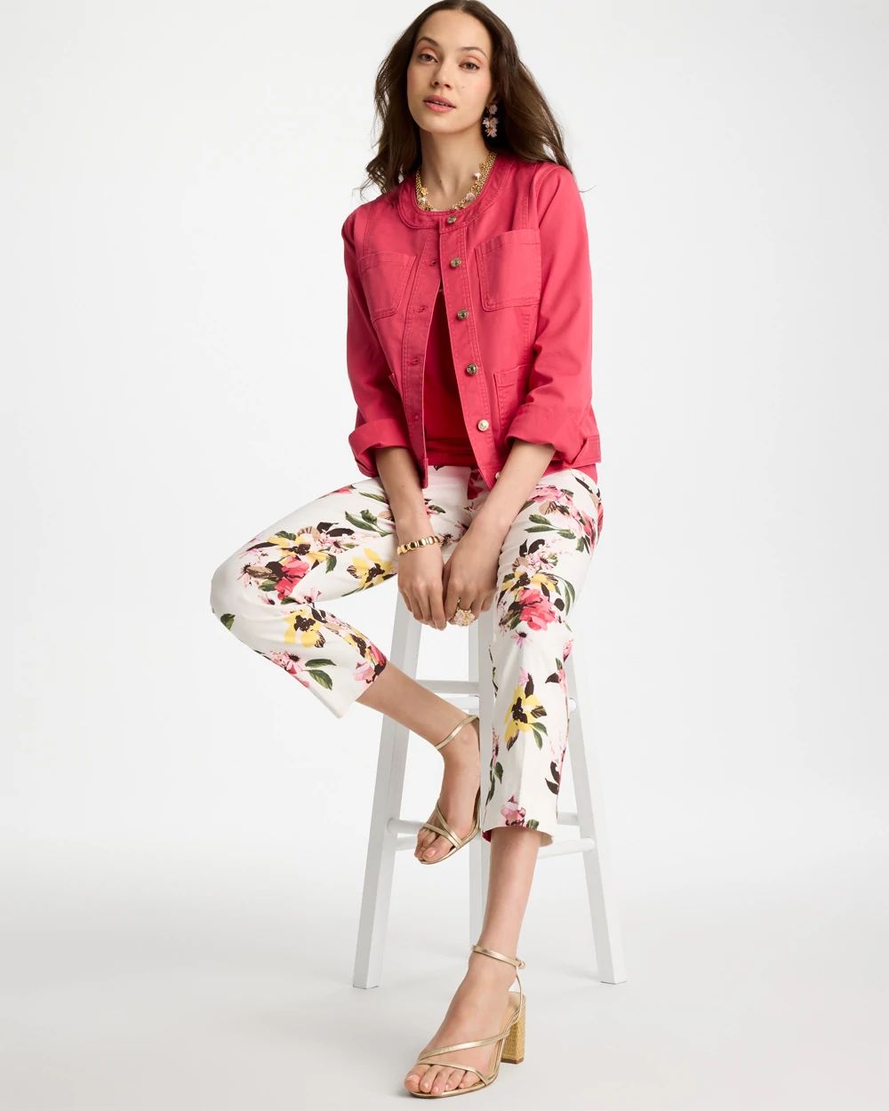 Collarless Twill Box Jacket