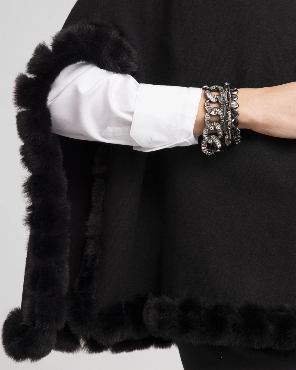 Faux Fur Trim Cashmere Blend Poncho click to view larger image.