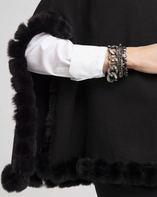 Faux Fur Trim Cashmere Blend Poncho click to view larger image.