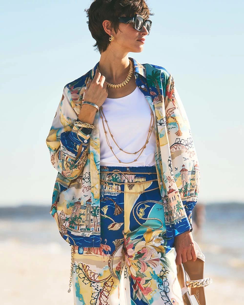 Faux Silk Coastal Collared Shirt
