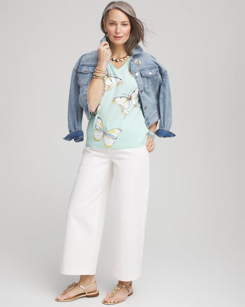 Foiled Butterfly Cotton V-Neck Tee