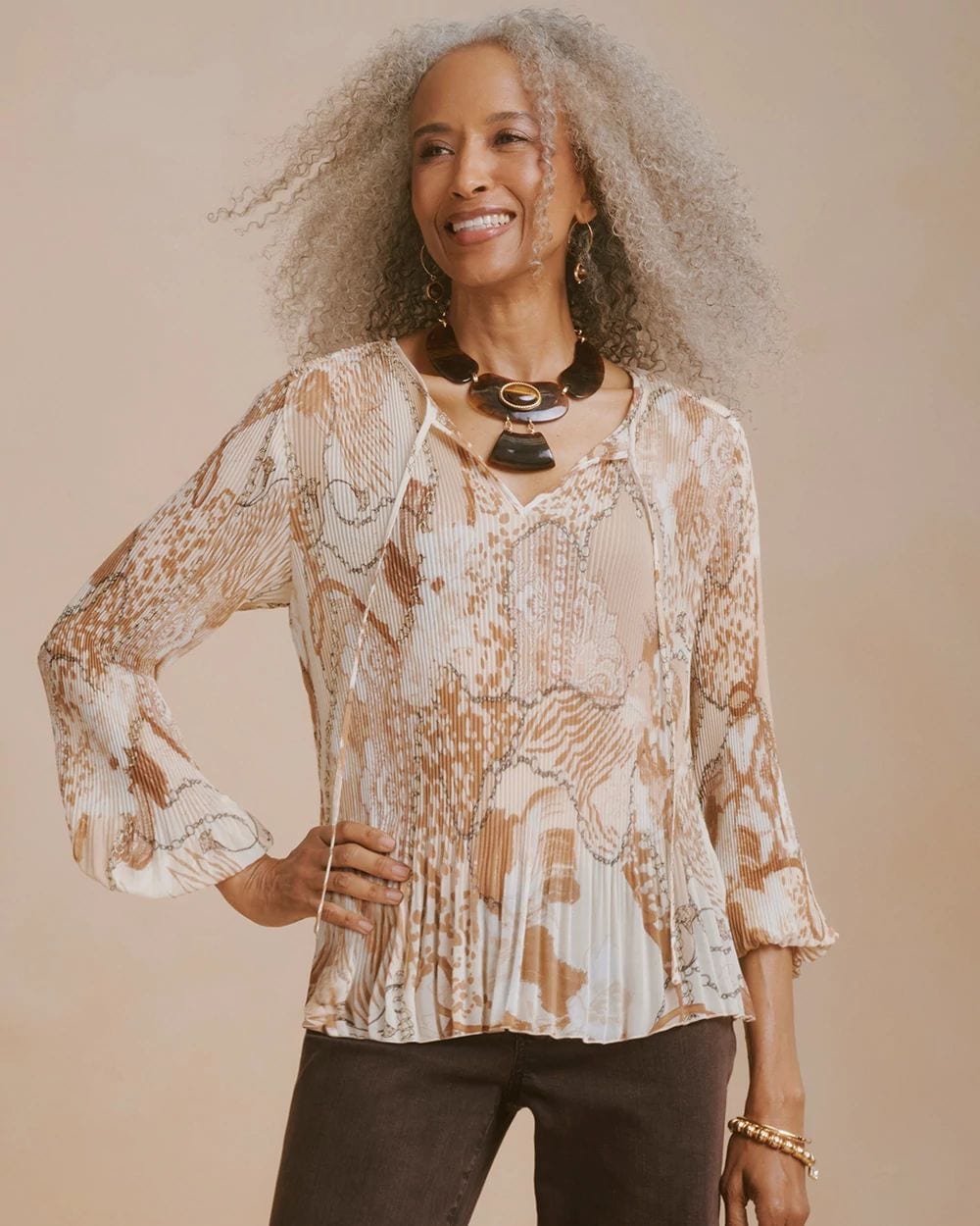 Georgette Pleated Popover Blouse