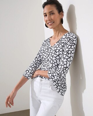 Pima Chico's Print V-Neck Tee