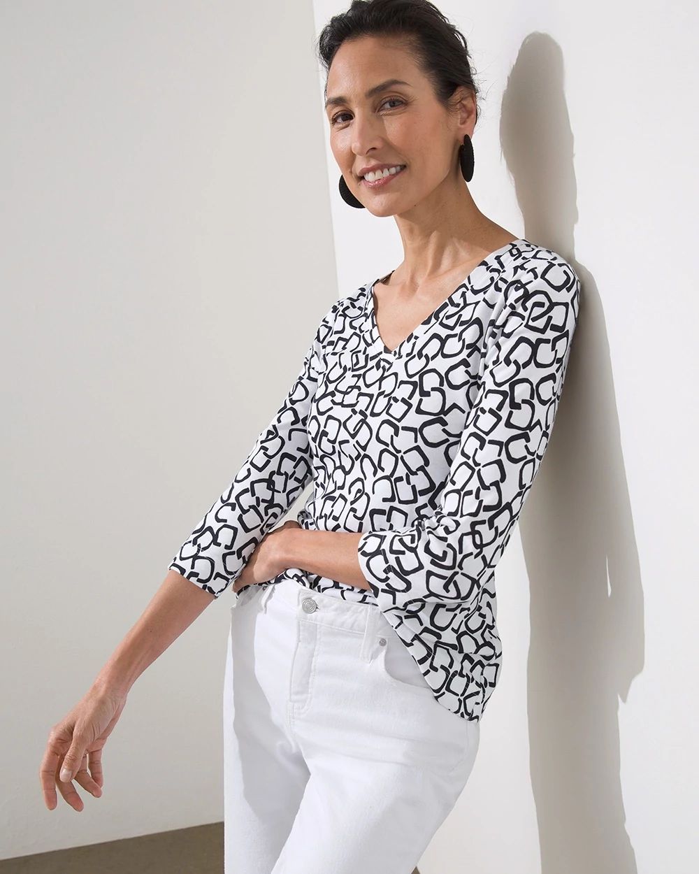 Pima Chico's Print V-Neck Tee