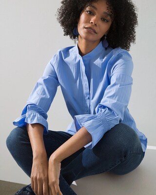 No-Iron Stretch Shadow Stripe Pullover Top