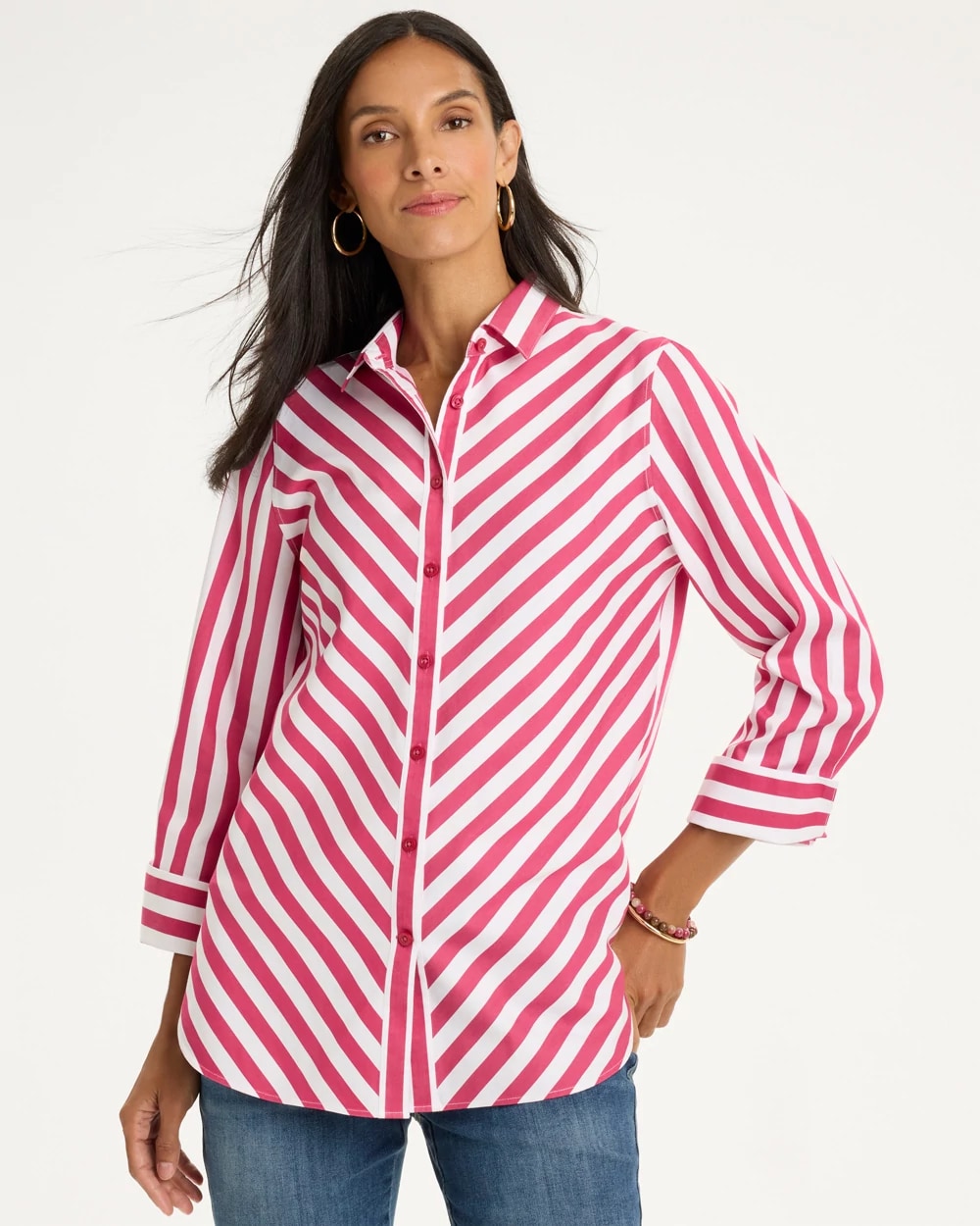 No Iron™ Stretch Slimming Striped Shirt, photo 1 of 5