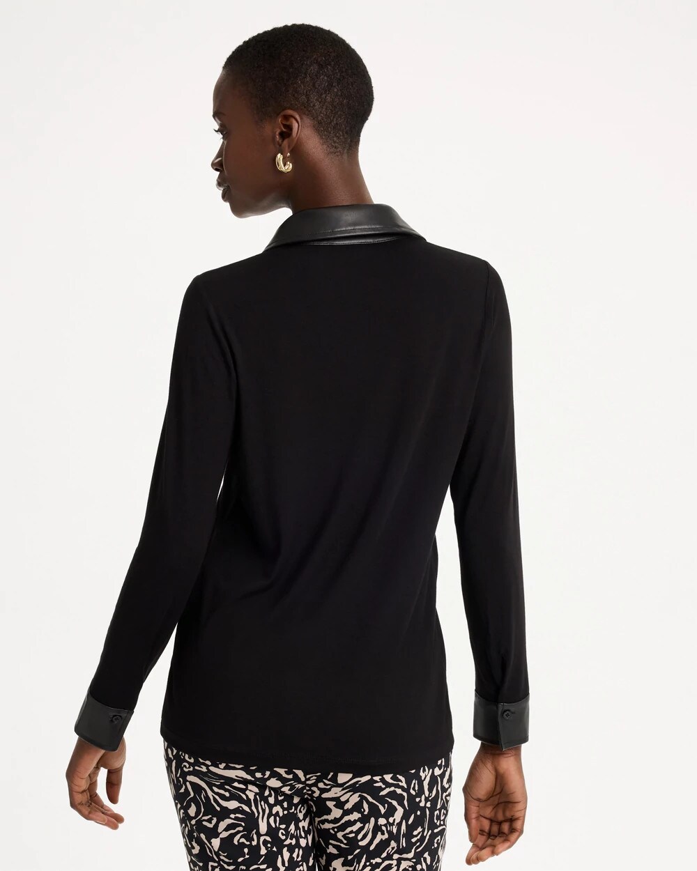 Knit Leather-Trim Tee