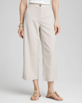 Ribbed Waist Linen Blend Straight-Leg Cropped Pants