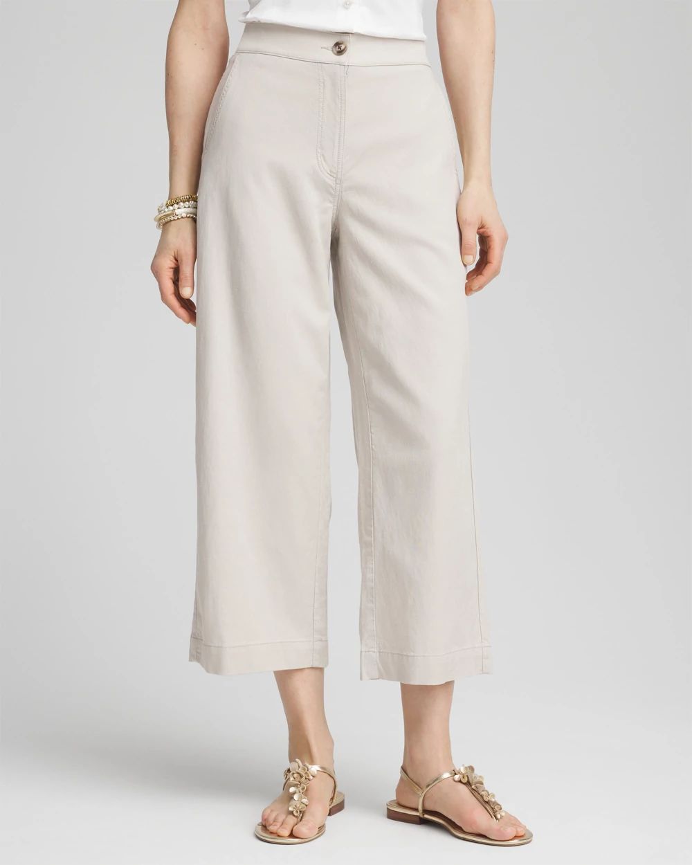 Ribbed Waist Linen Blend Straight-Leg Cropped Pants