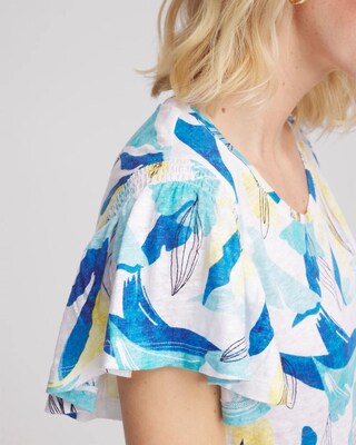 Linen Smocked Flutter-Sleeved Tee click to view larger image.