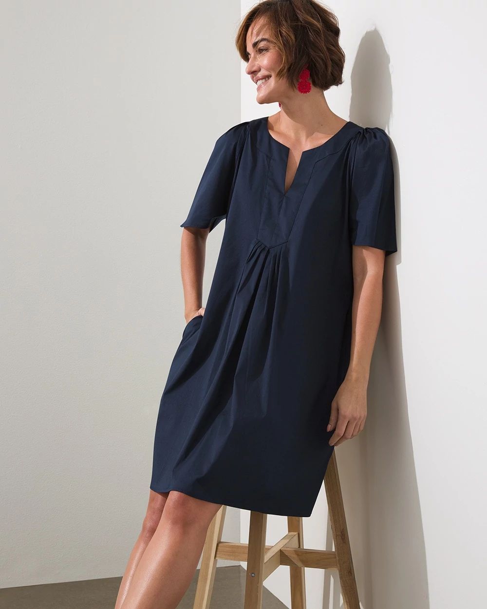 Poplin Flutter Sleeve A-line Dress
