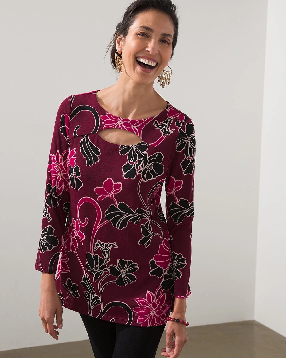 Travelers Print Keyhole Top