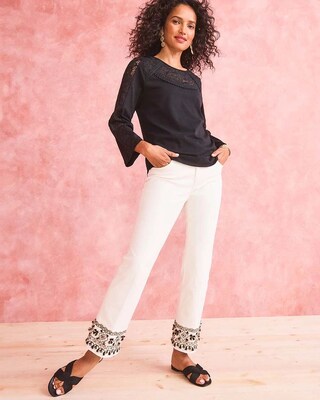 Girlfriend Embroidered Kick Flare Jeans