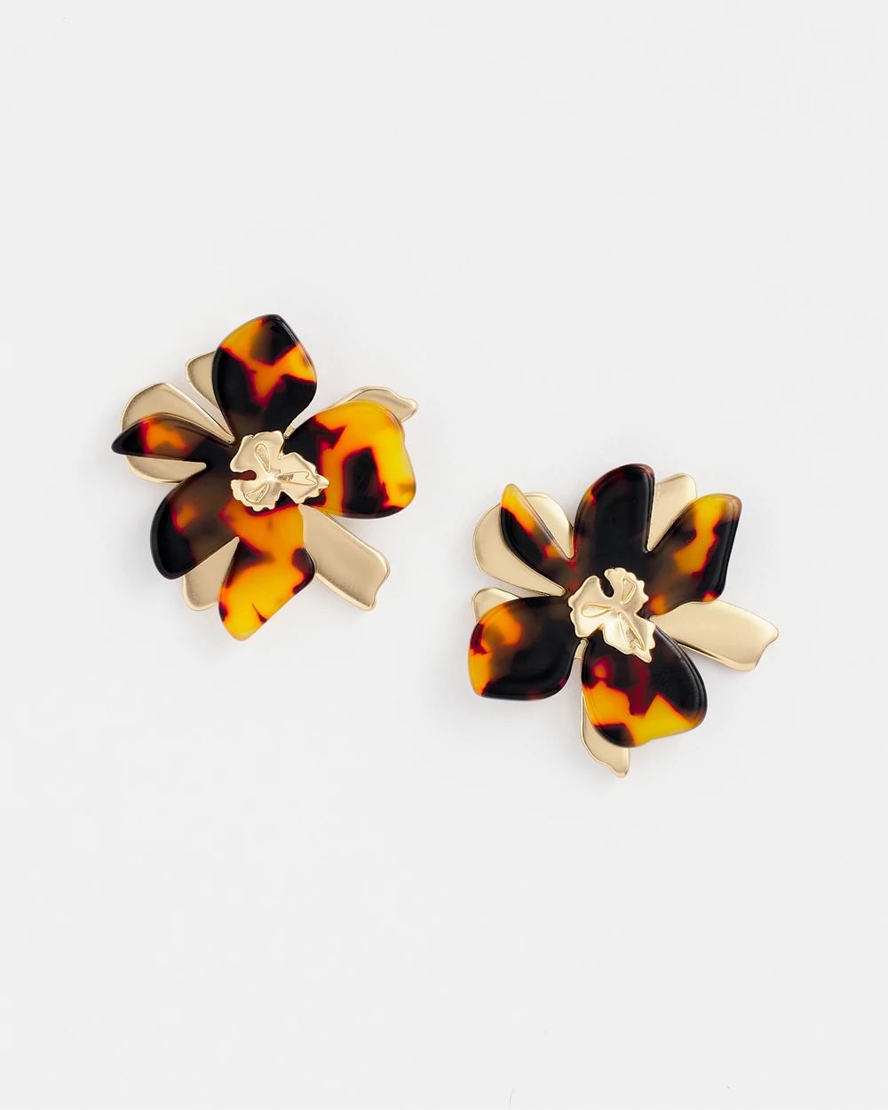 No Droop™ Faux Tortoise Floral Stud Earrings