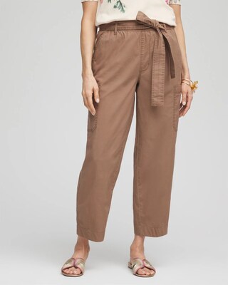 Poplin Pull-On Tapered-Leg Cropped Pants