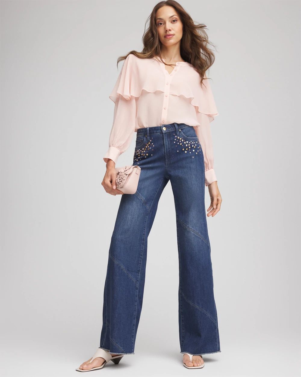 Embellished High-Rise Wide-Flare Leg Jeans