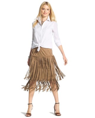 Faux-Suede Fringe Skirt
