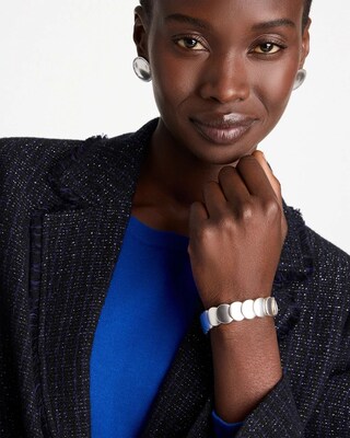 Semi-Bright Silvertone Flat Circle Stretch Bracelet click to view larger image.