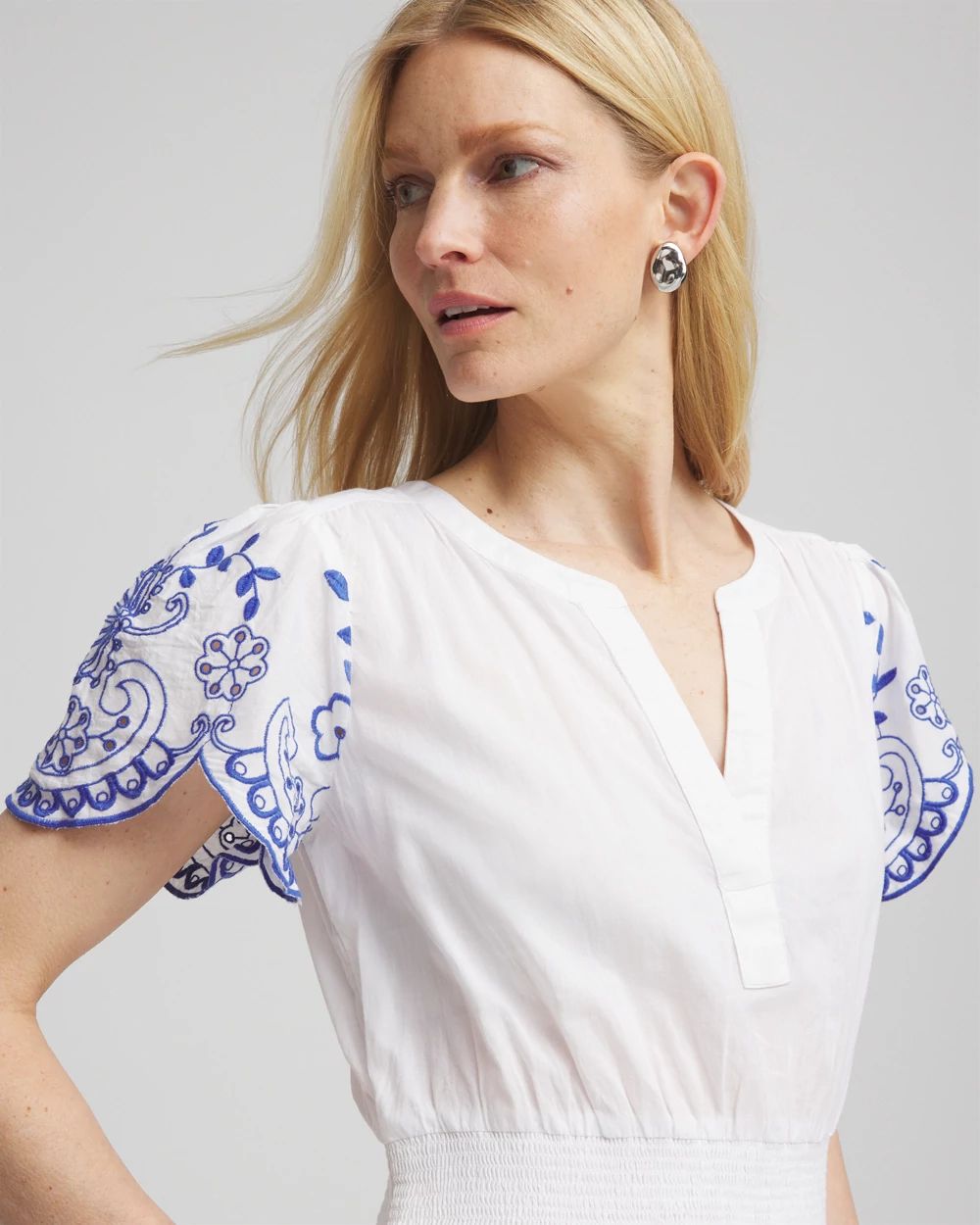 Embroidered Smocked Waist Dress click to view larger image.