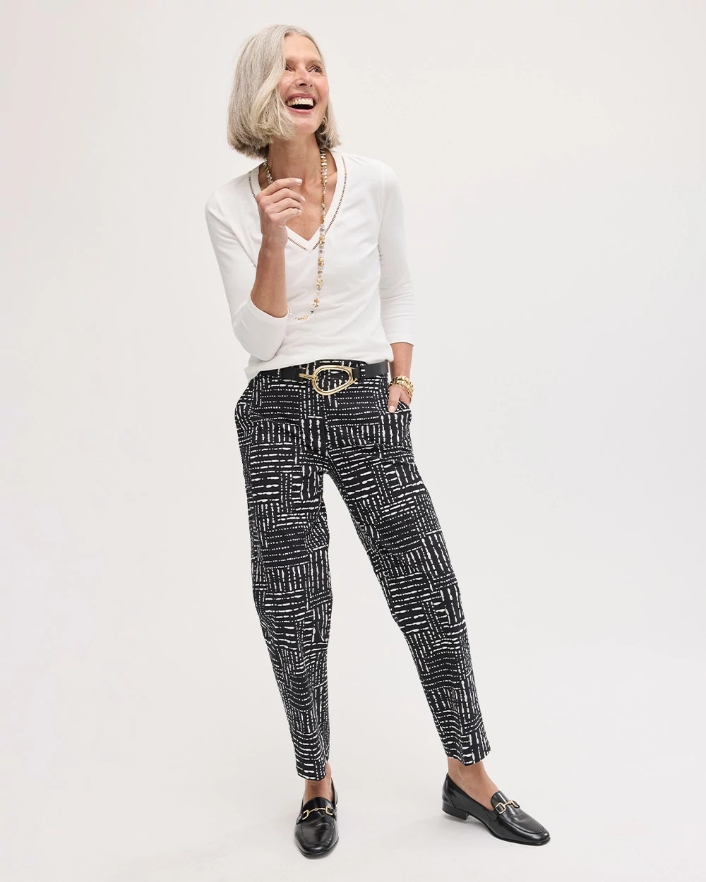 Emme Fly Front Straight Printed Crop Pants