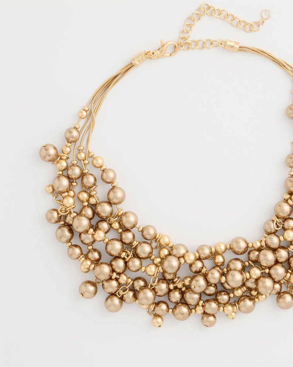 Mocha Faux Pearl Multistrand Bib Necklace click to view larger image.