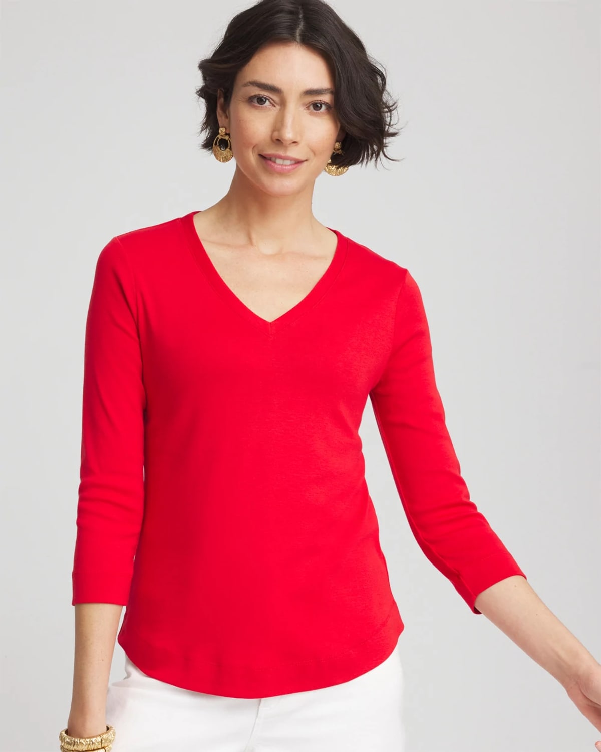 Chico's Everyday 3/4 Sleeve V-neck Tee In