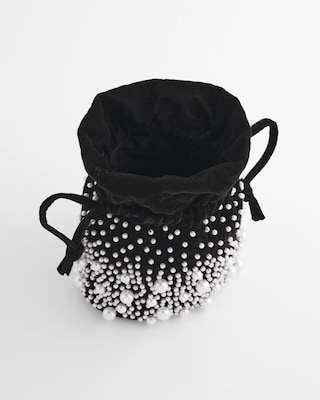 Faux Pearl & Velvet Crossbody Bucket Bag click to view larger image.
