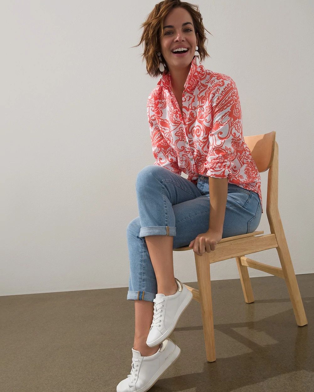 No-Iron Linen Orange Paisley Shirt