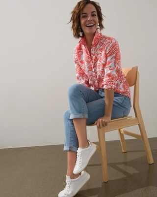 No-Iron Linen Orange Paisley Shirt