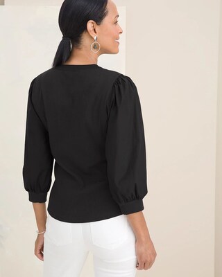 Button-Placket Puff-Sleeve Tee