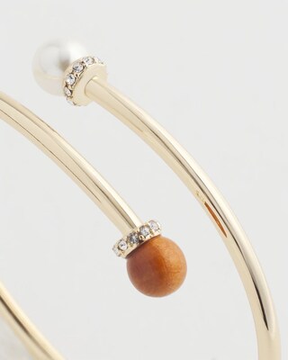 Wood & Faux Pearl Flex Cuff Bracelet