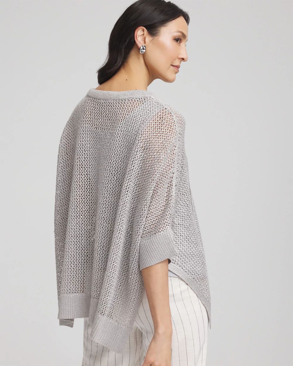 Sequin Open Knit Poncho click to view larger image.
