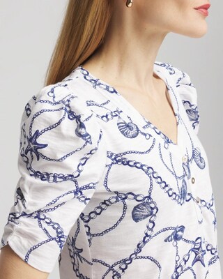 Seashell Slub Shirred-Sleeve Henley Tee click to view larger image.
