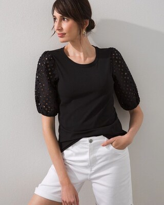 Eyelet Elbow Sleeve Top