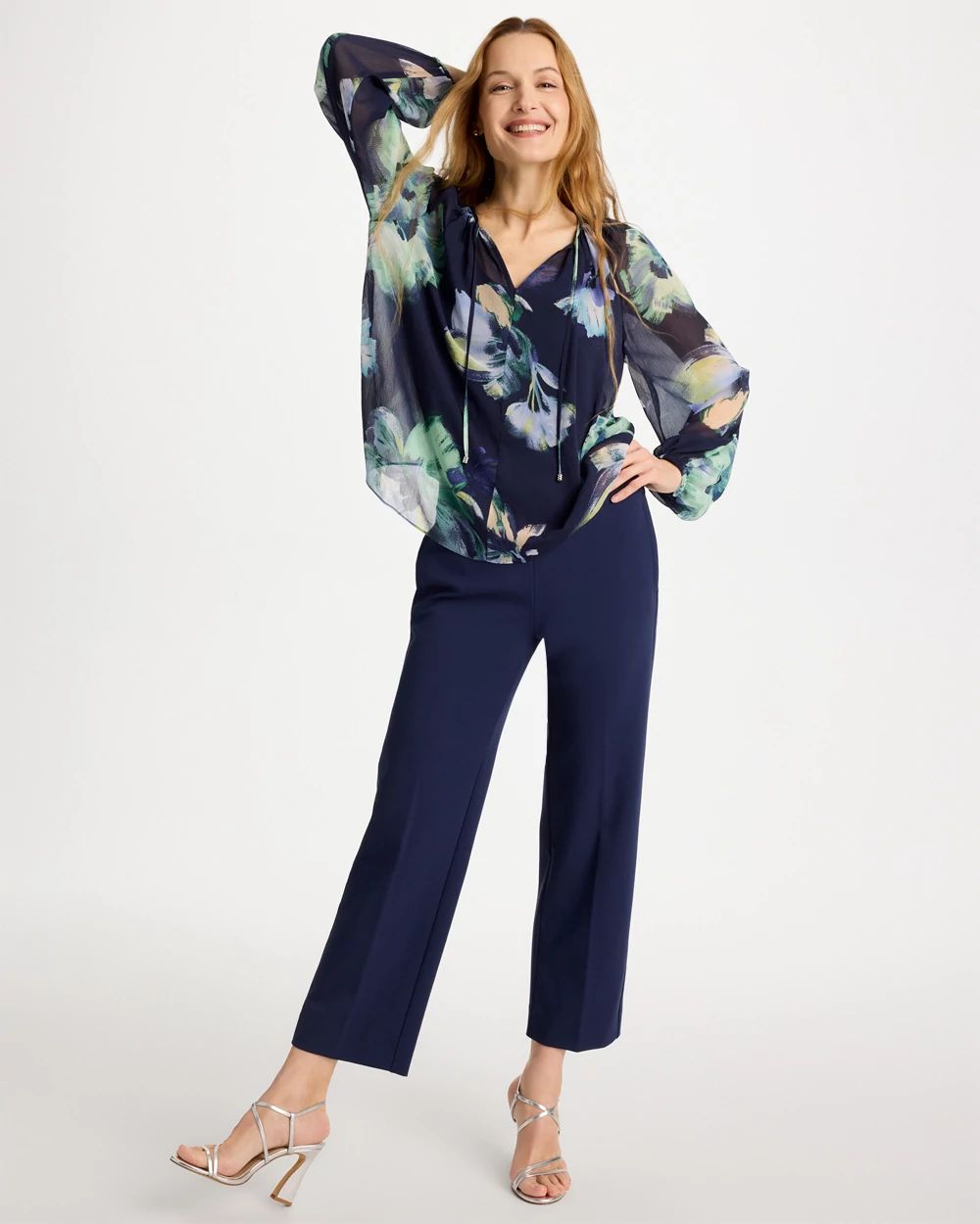 Crinkle Chiffon Tie-Front Blouse click to view larger image.