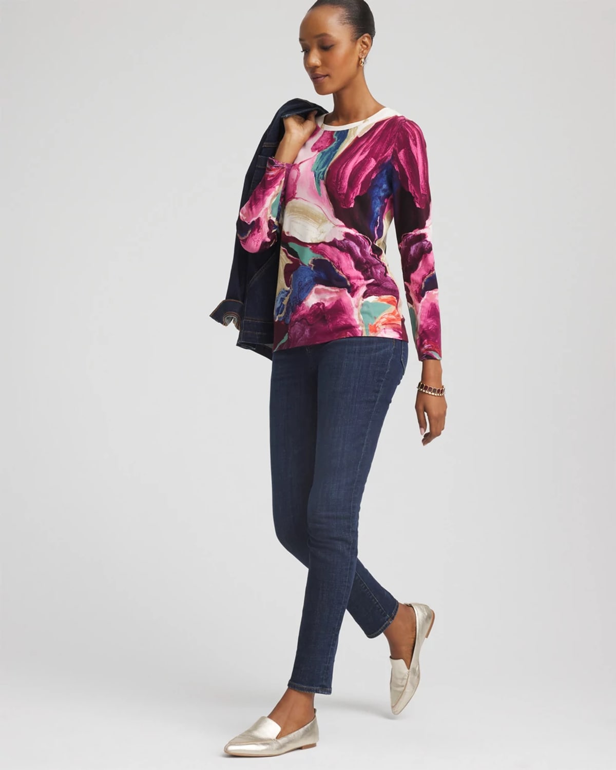 Chico's Artisanal Touch Of Cool Layering Tee In Deep Chianti