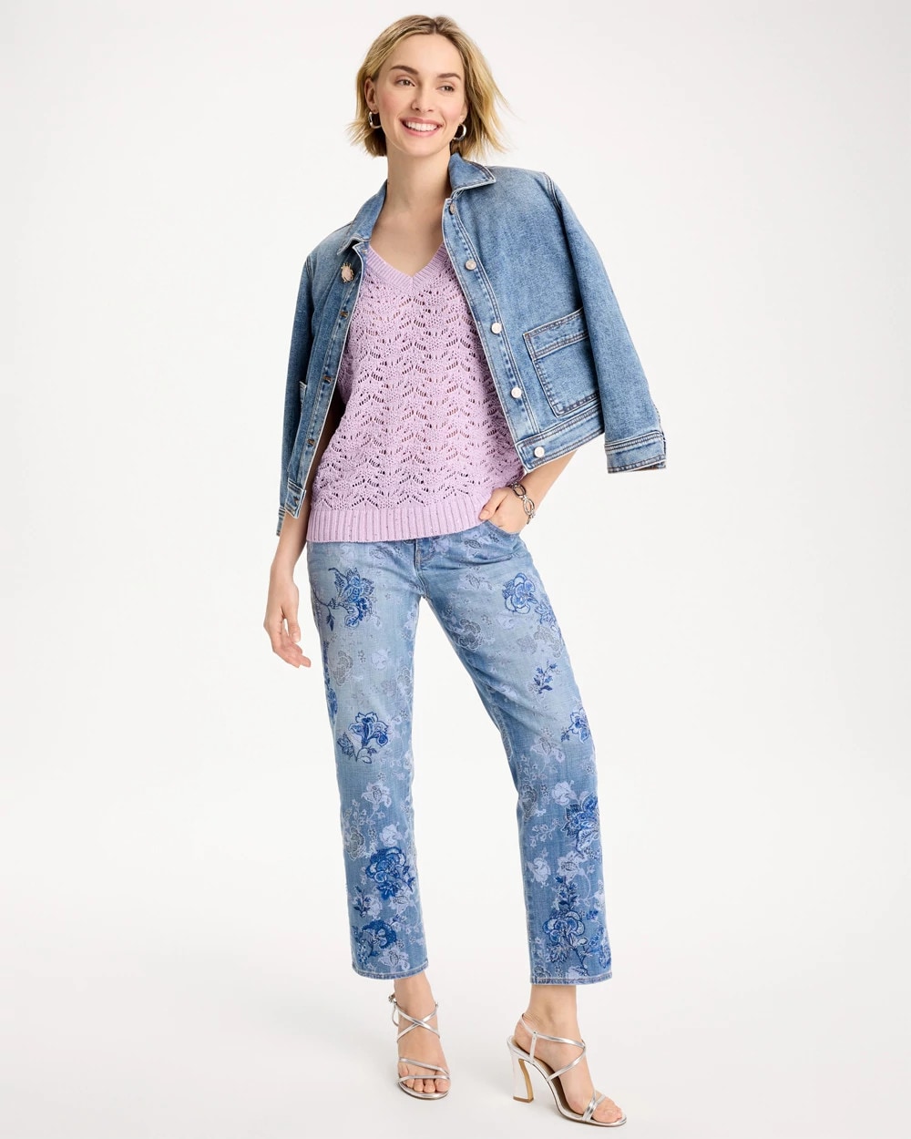 Sequin Pointelle Pullover