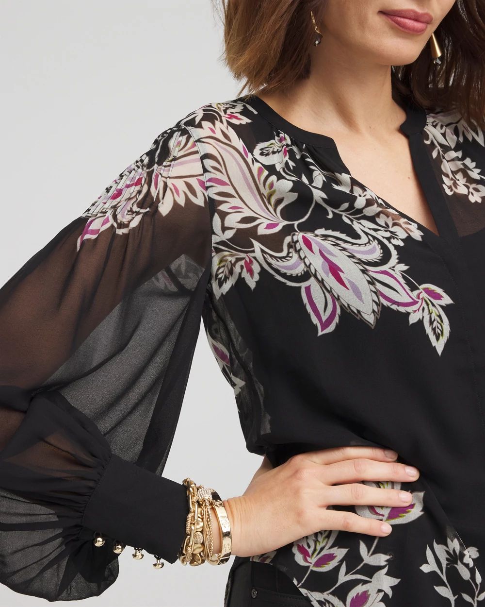 Floral Pintuck Sleeve Blouse