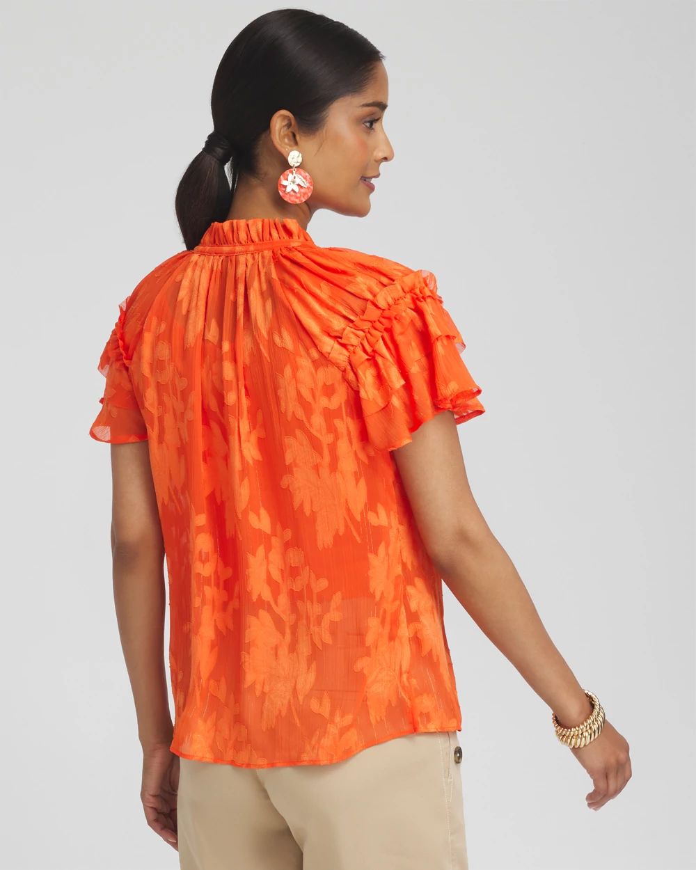 Chiffon Ruffle Neck Blouse click to view larger image.