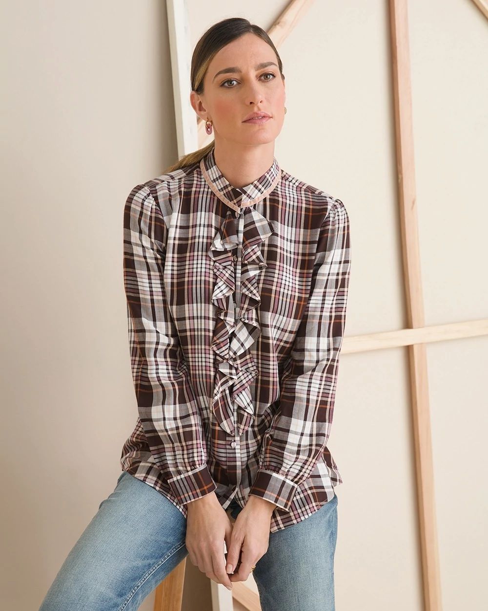 Ruffled Plaid Blouse