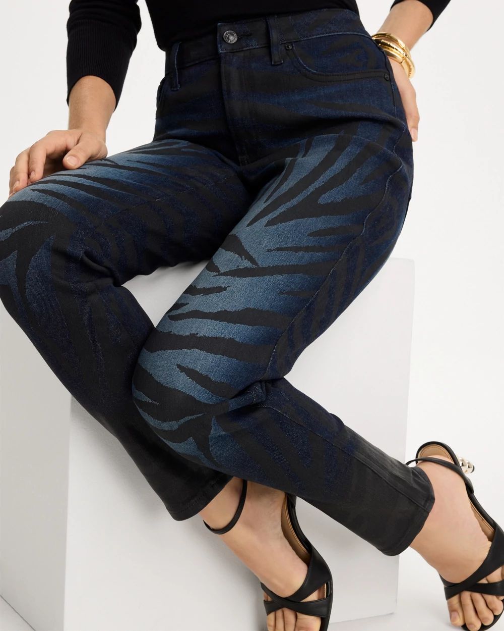 Ombre Zebra Animal Skinny Ankle Jeans click to view larger image.