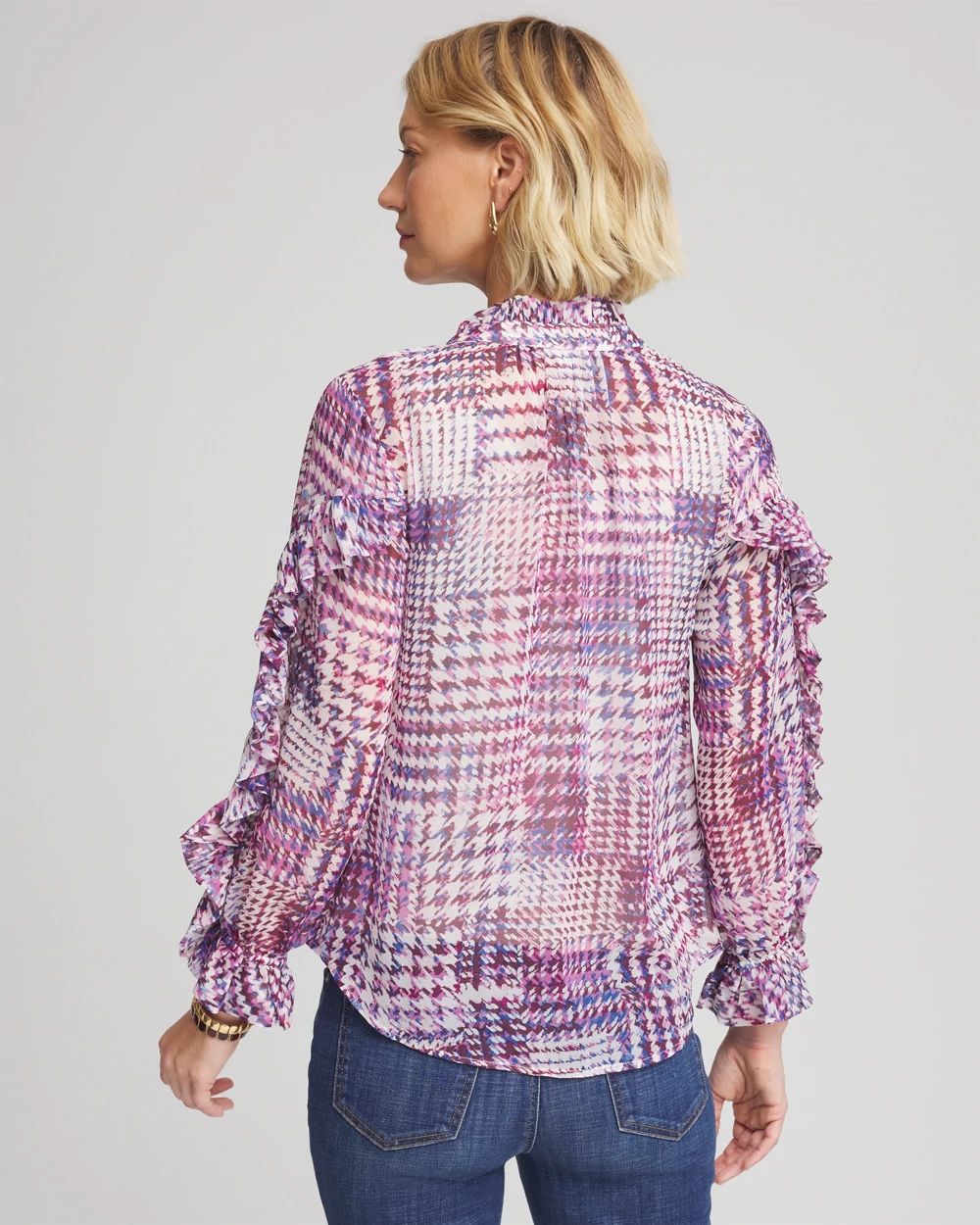 Gingham-Print Georgette Blouse click to view larger image.