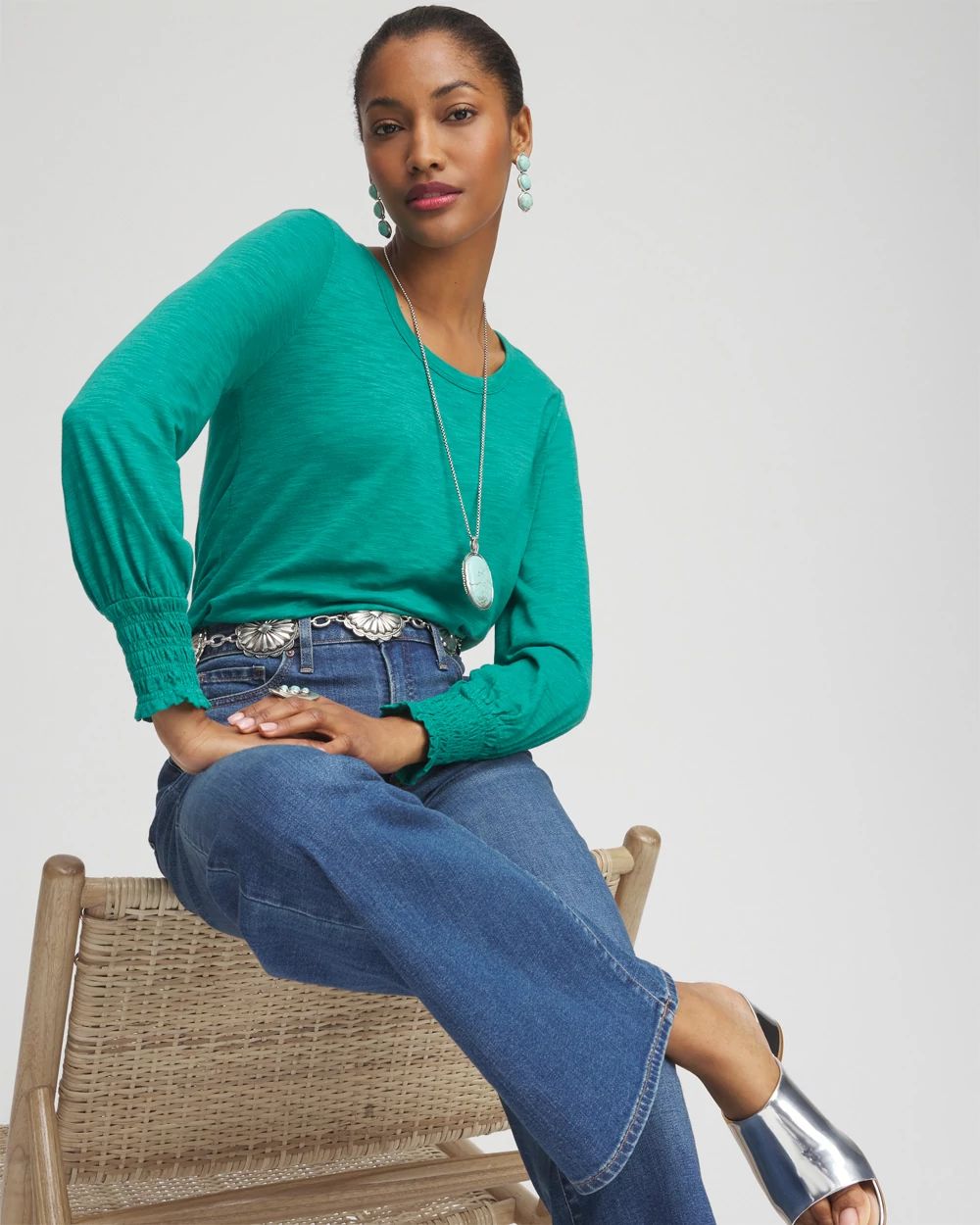 Smocked Long Sleeve Tee