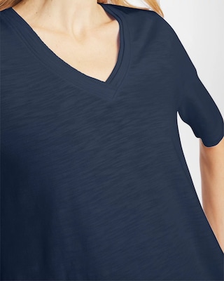 Double V-Neck Slub Rib Mix Tee click to view larger image.