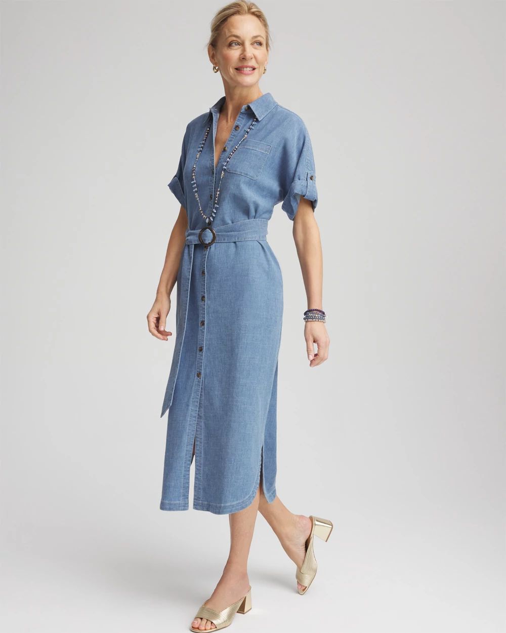 Denim Belted Midi Shirtdress