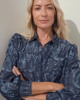 Tencel Ikat Print Shirt Dress