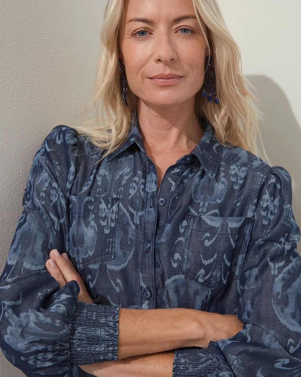 Tencel Ikat Print Shirt Dress